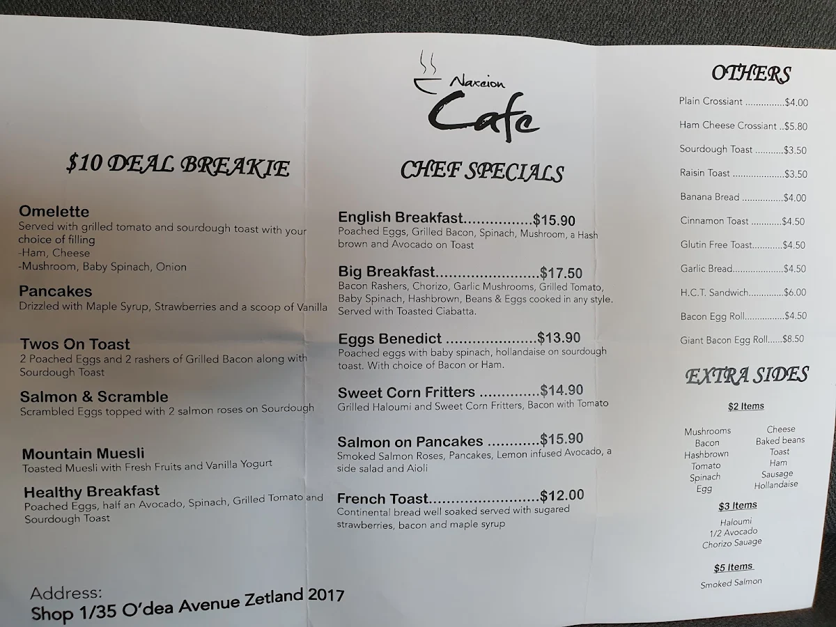 Menu, Naxeion Cafe