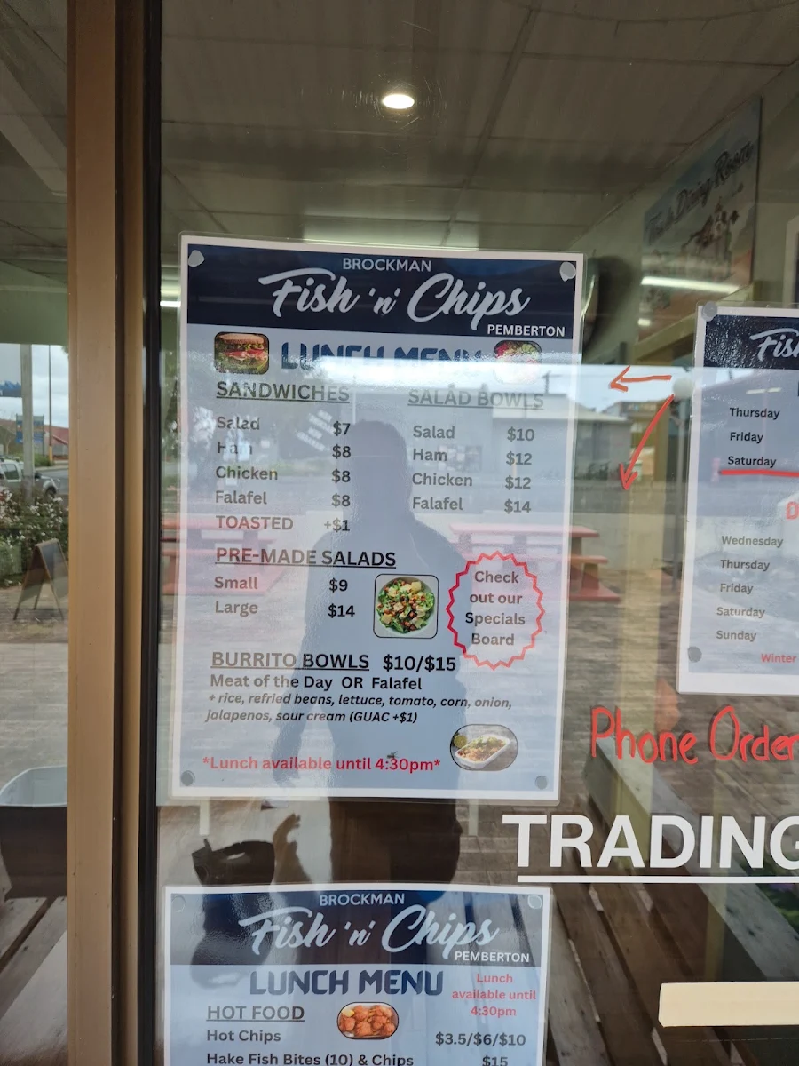 Menu, Brockman Fish 'n' Chips at Pemberton