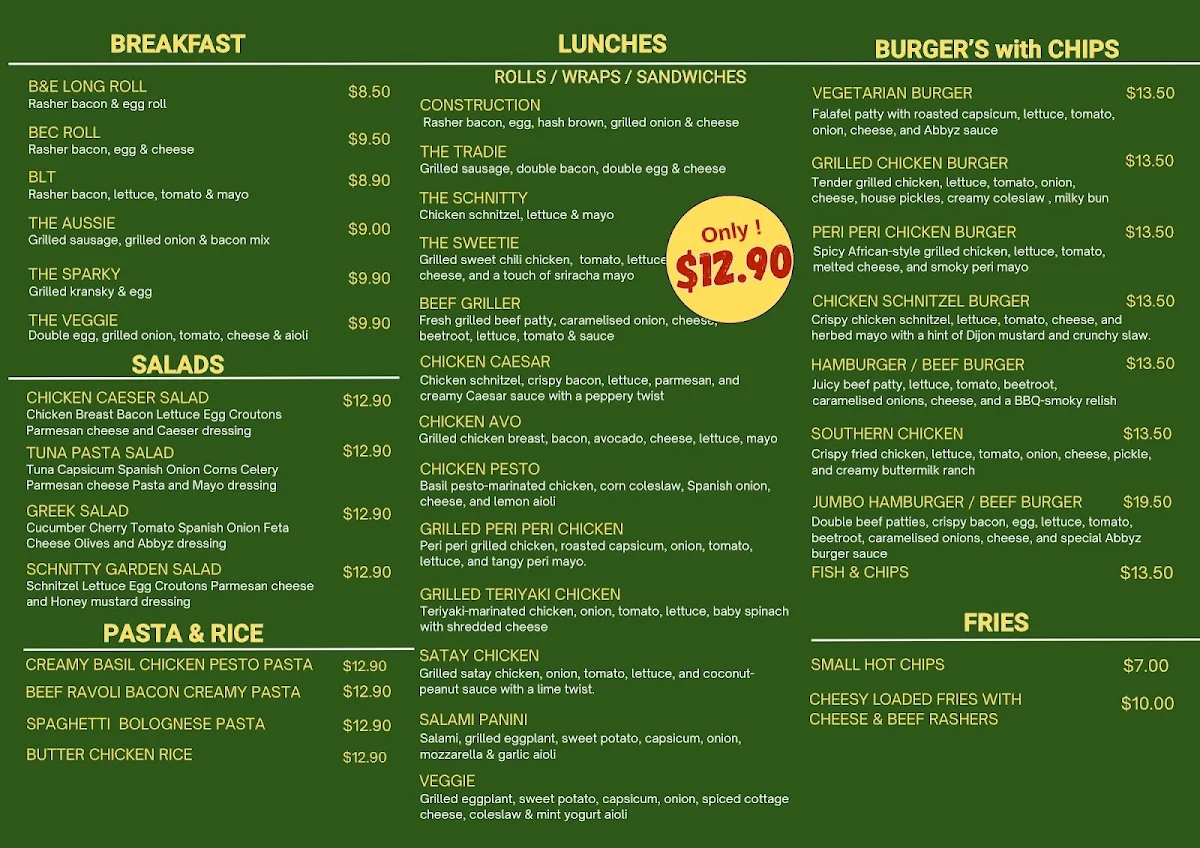Menu, THE ABBYZ BREW