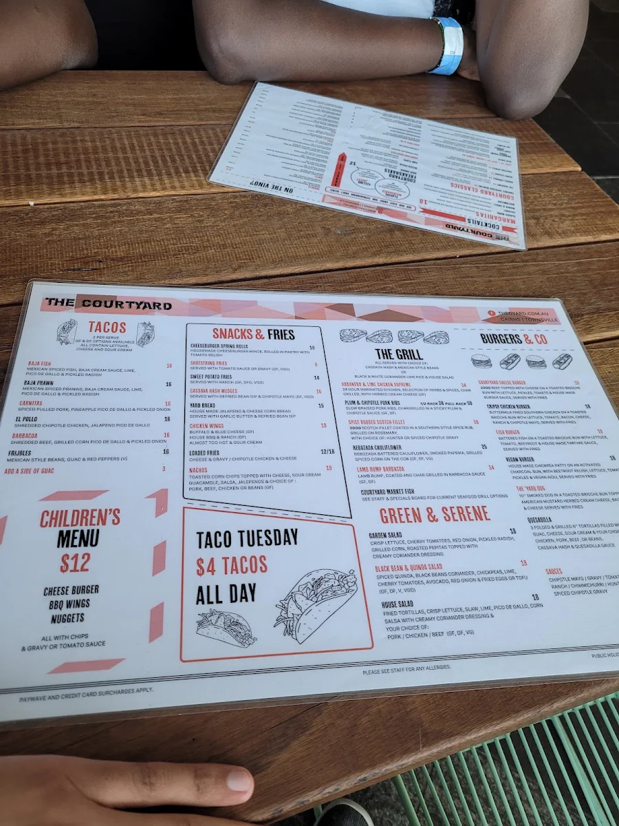 Menu, The Courtyard Cairns | Esplanade