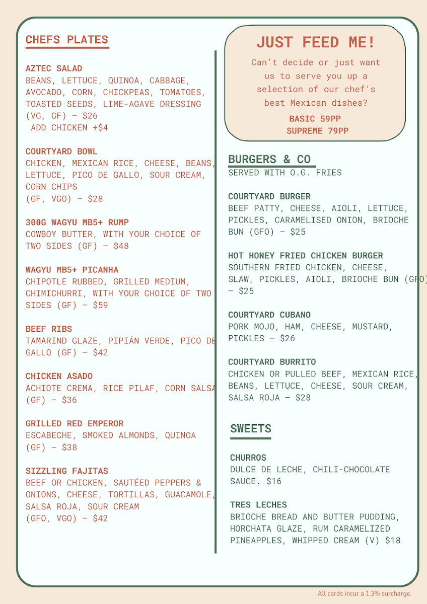 Menu, The Courtyard Cairns | Esplanade