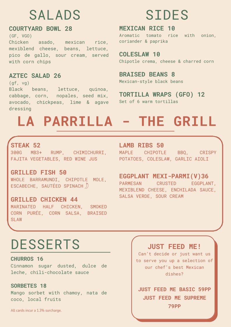 Menu, The Courtyard Cairns | Esplanade