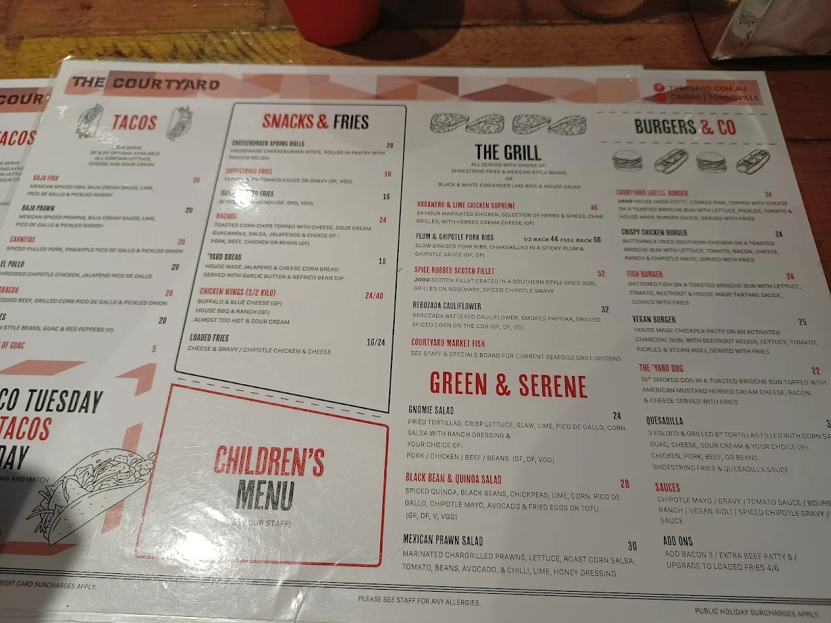 Menu, The Courtyard Cairns | Esplanade