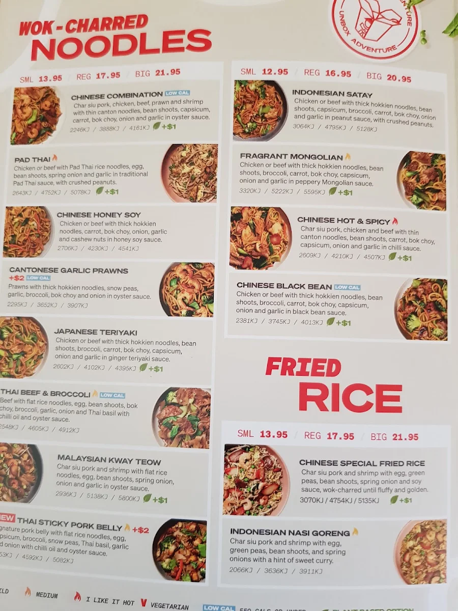 Menu, Noodle Box Oxenford