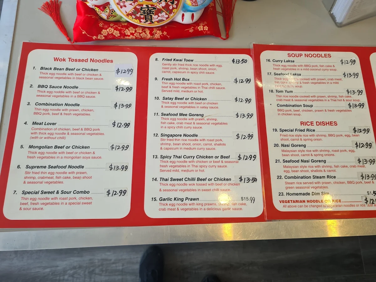 Menu, Bayswater Noodle Bar
