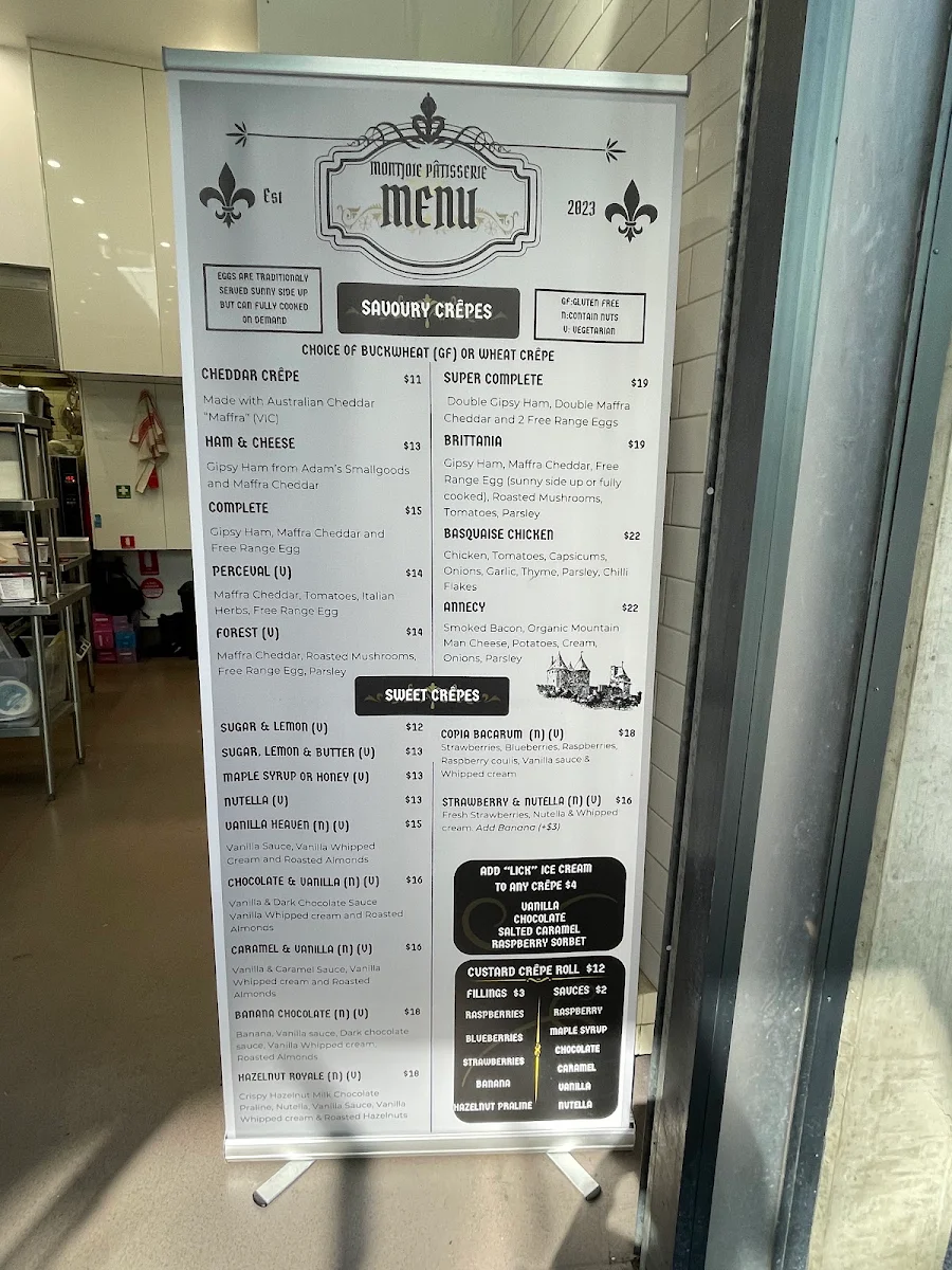 Menu, Montjoie Patisserie