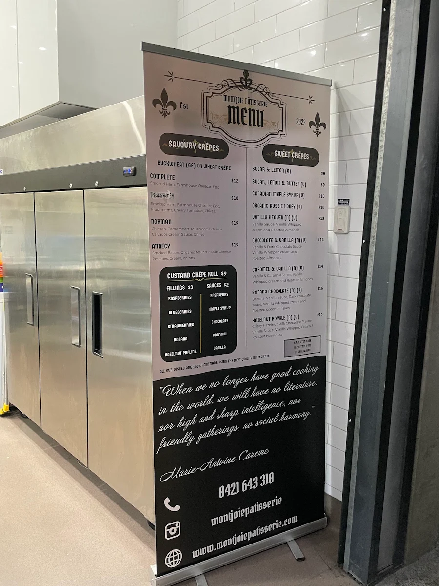 Menu, Montjoie Patisserie