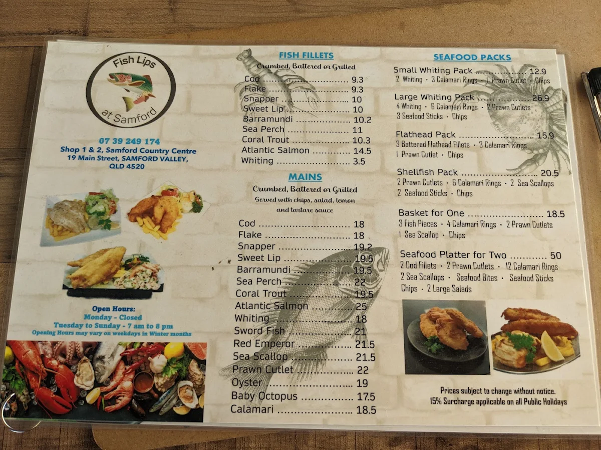 Menu, Fish Lips (Samford)
