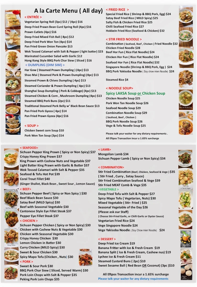 Menu, Yum Sing Cairns Restaurant