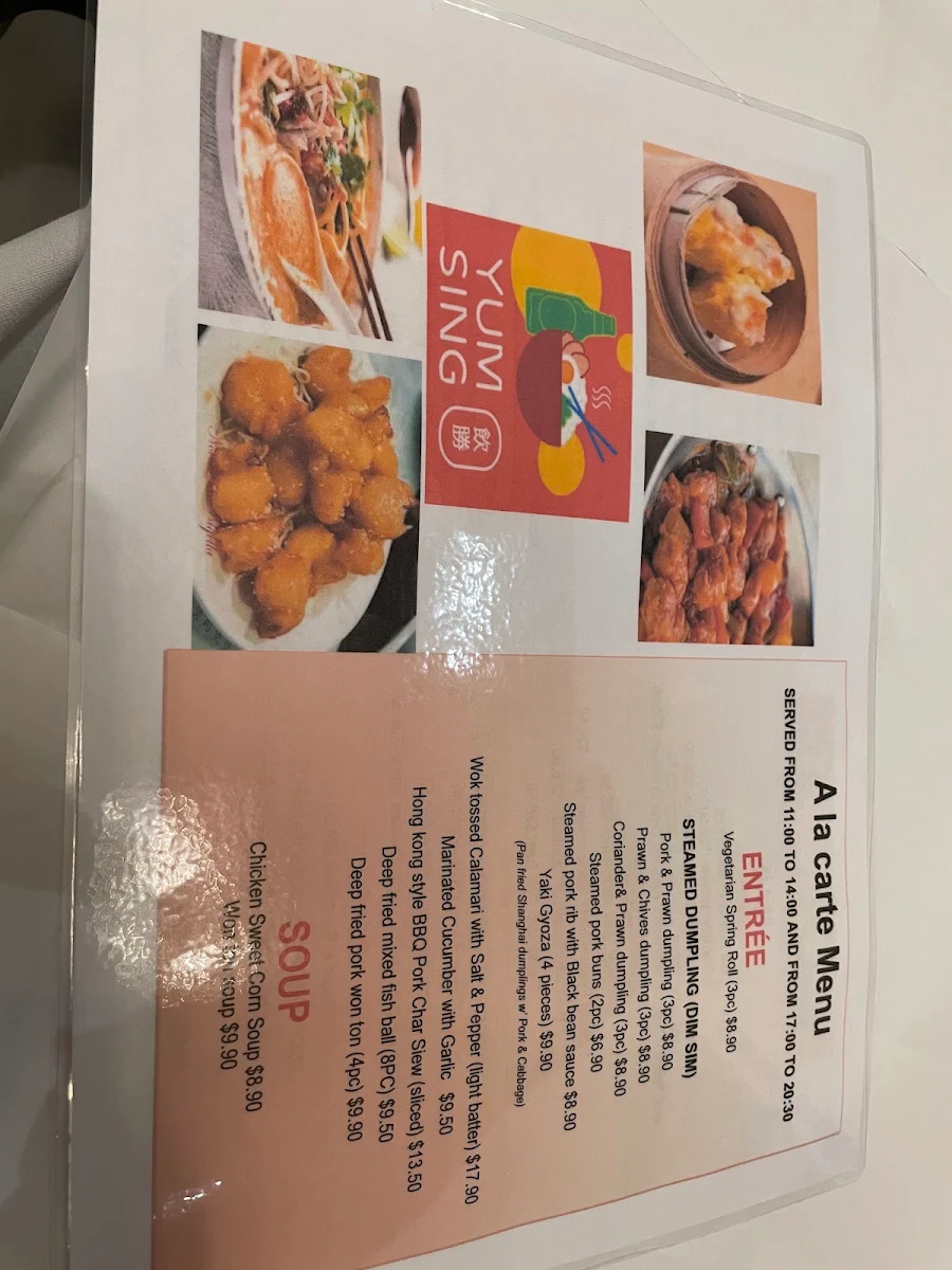 Menu, Yum Sing Cairns Restaurant