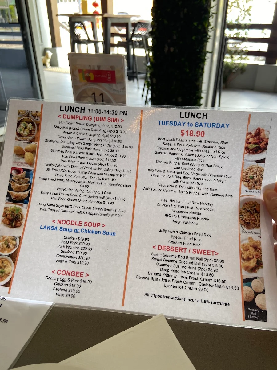 Menu, Yum Sing Cairns Restaurant