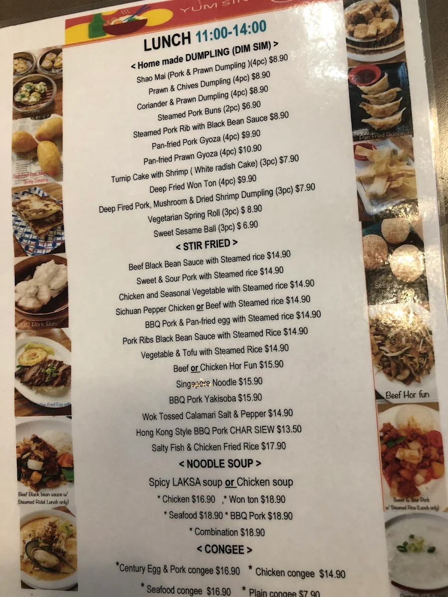 Menu, Yum Sing Cairns Restaurant
