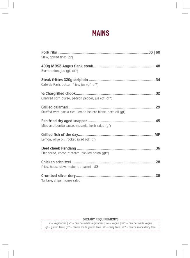 Menu, The Montague Hotel