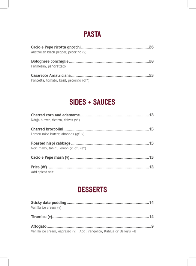 Menu, The Montague Hotel