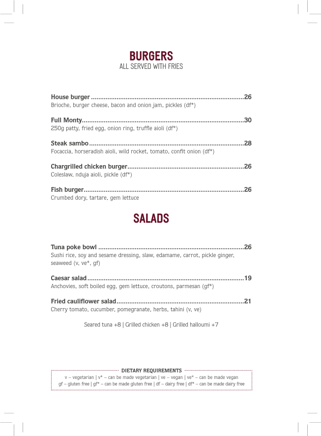 Menu, The Montague Hotel