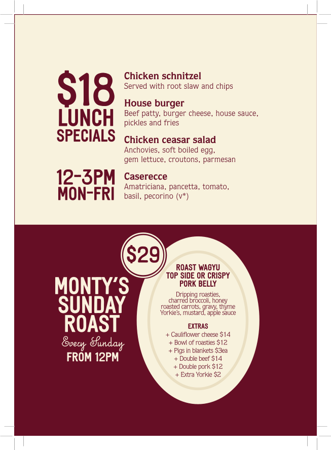 Menu, The Montague Hotel