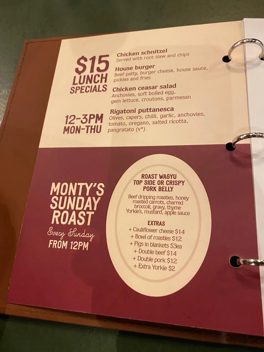 Menu, The Montague Hotel