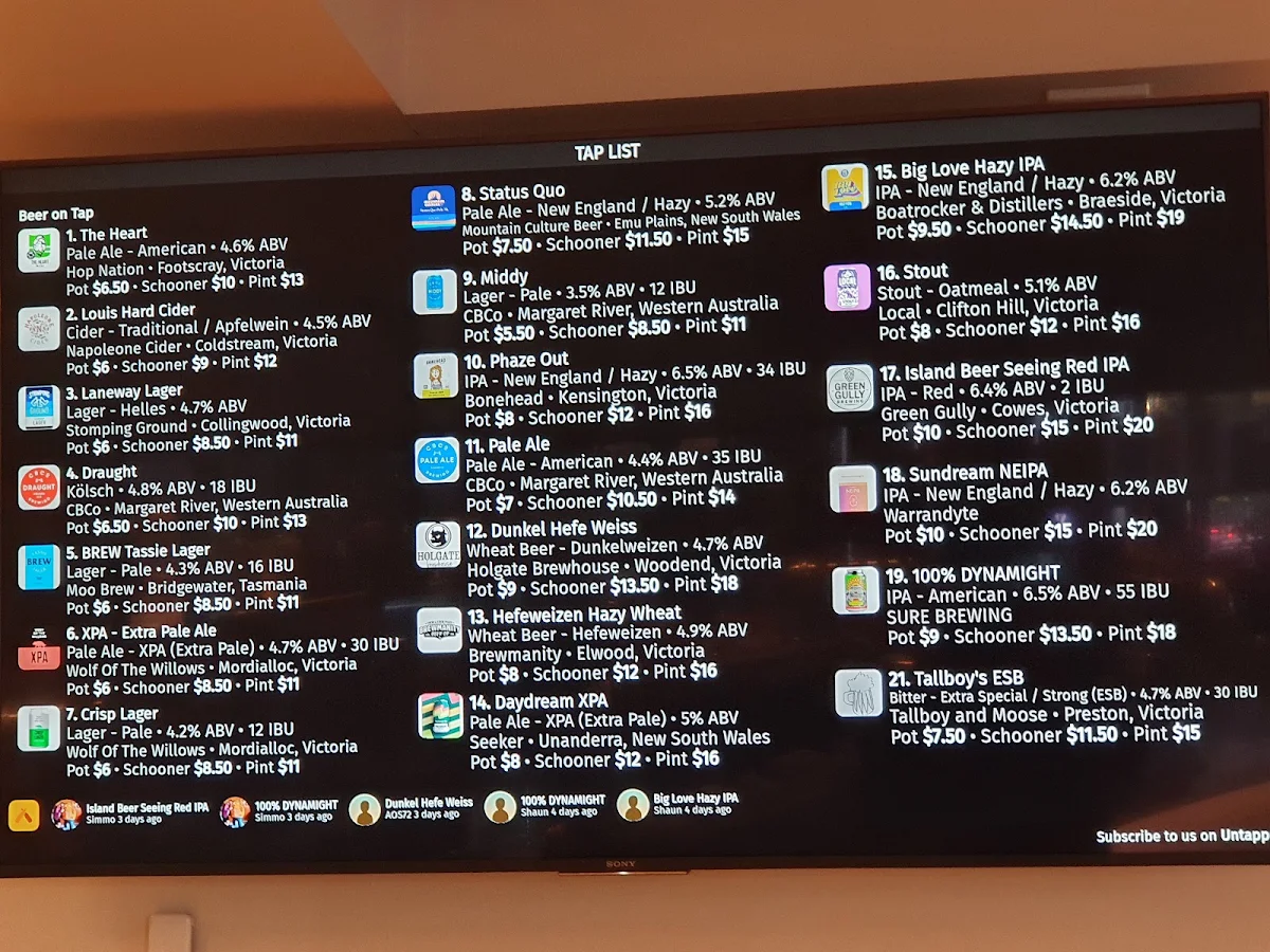 Menu, Hardimans Hotel