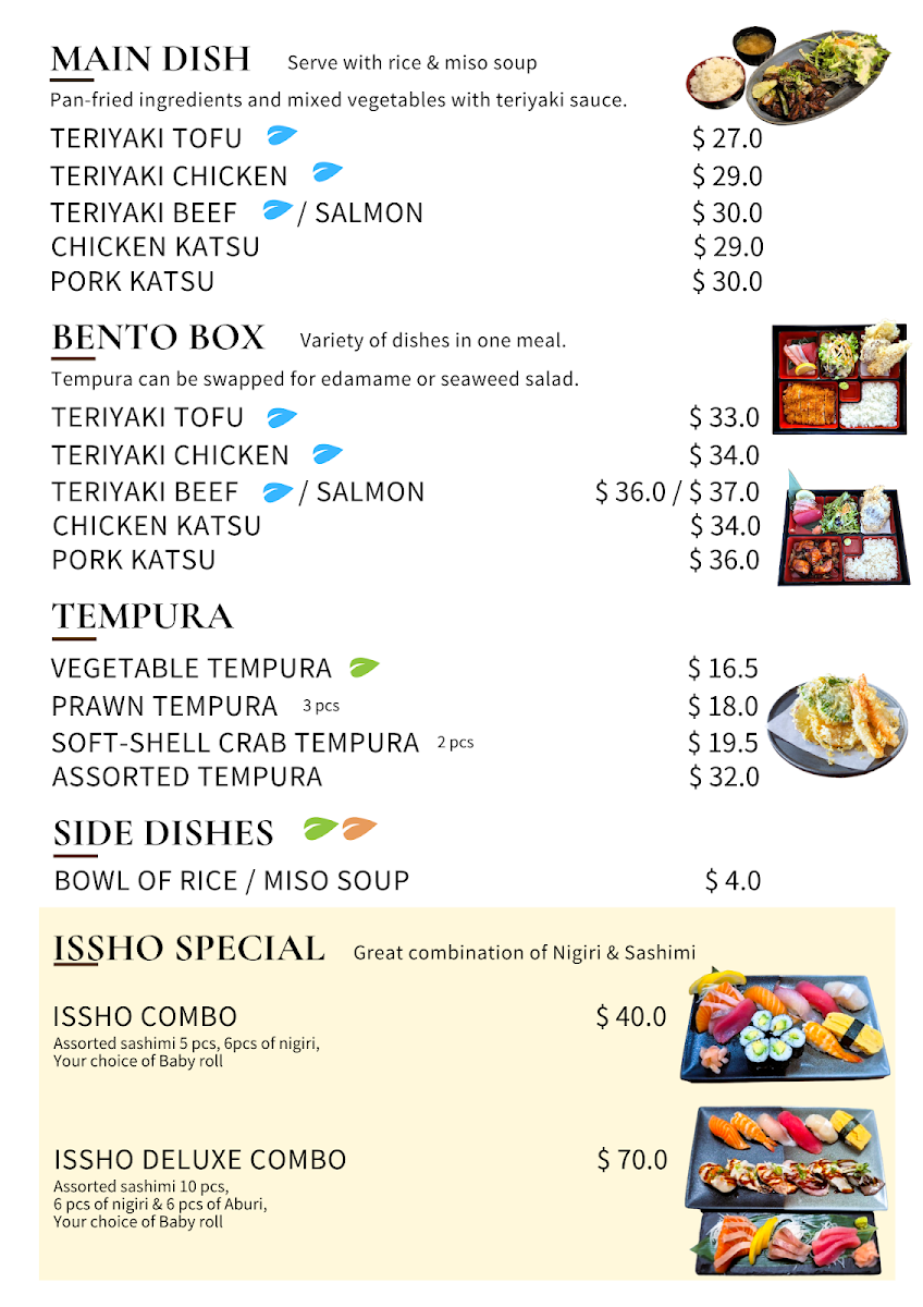 Menu, Issho Sushi - Clayfield