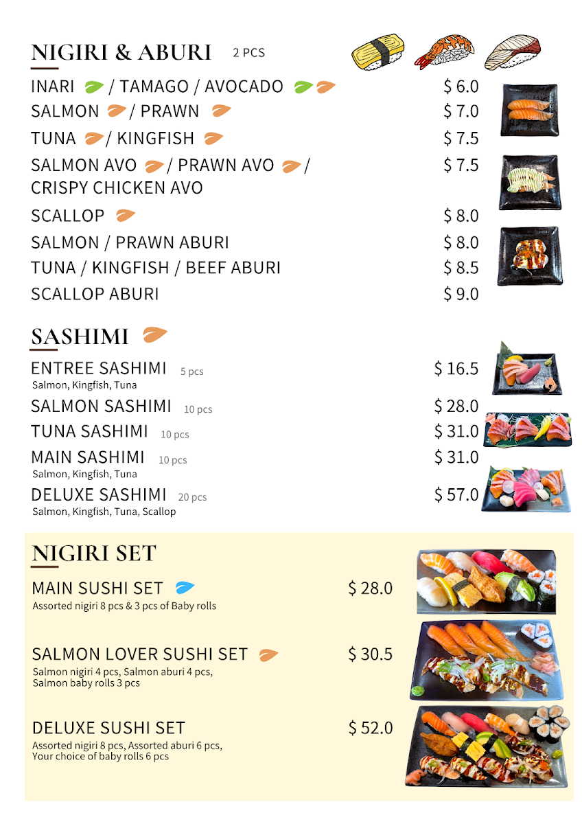Menu, Issho Sushi - Clayfield