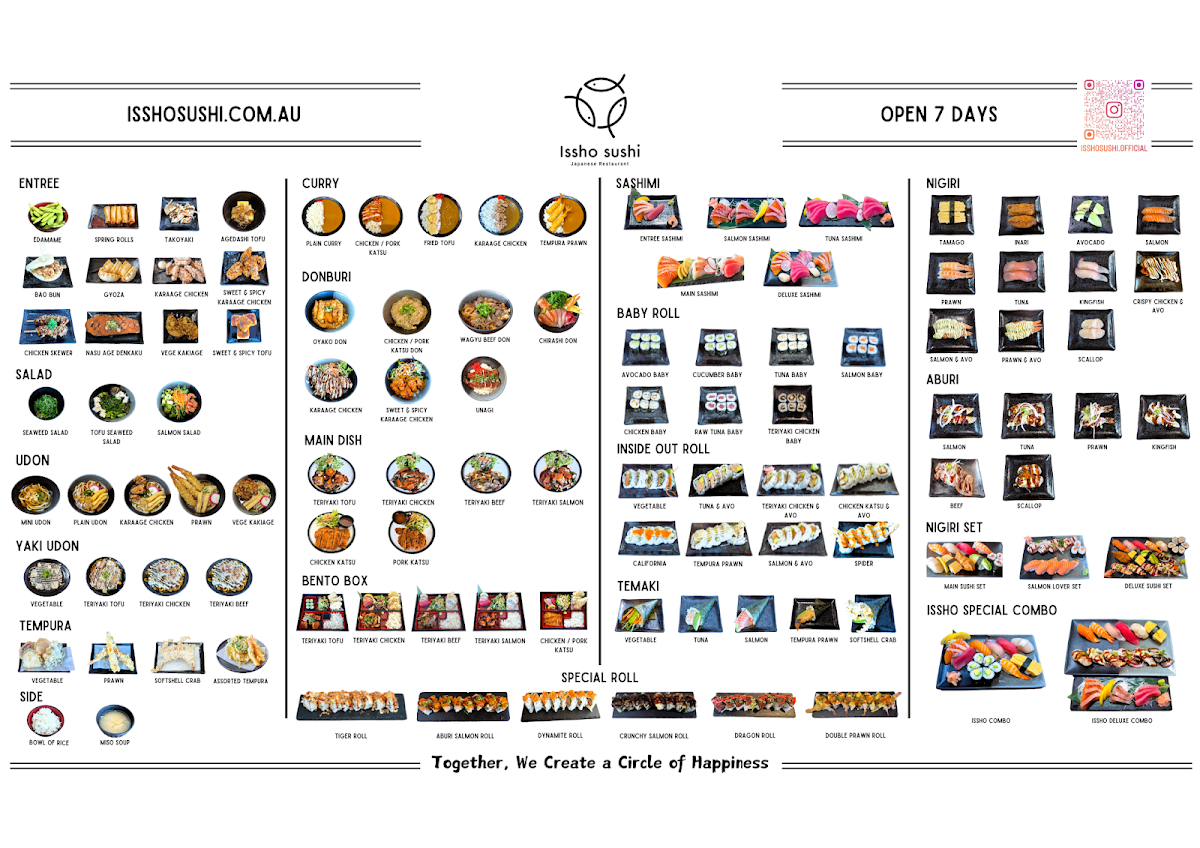Menu, Issho Sushi - Clayfield