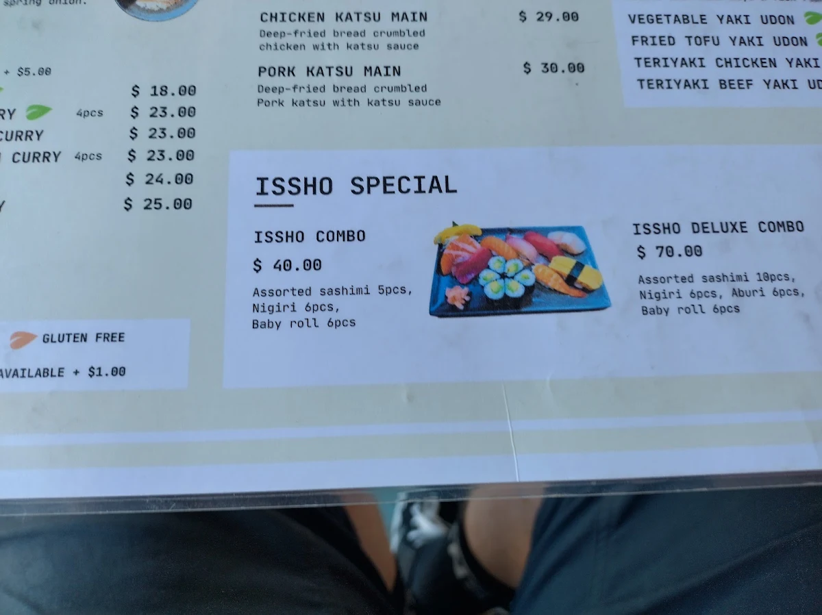 Menu, Issho Sushi - Clayfield