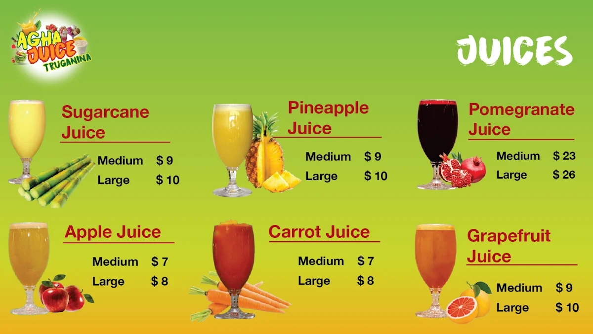 Menu, Agha Juice Truganina
