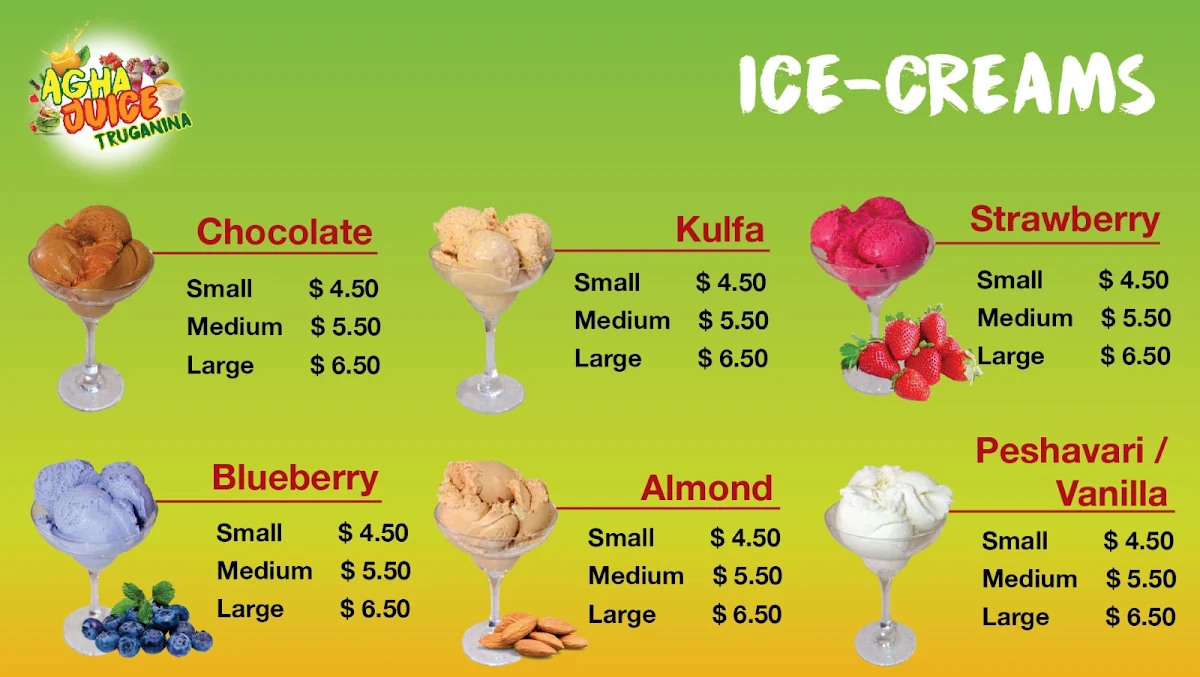 Menu, Agha Juice Truganina