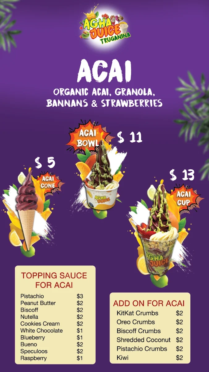 Menu, Agha Juice Truganina