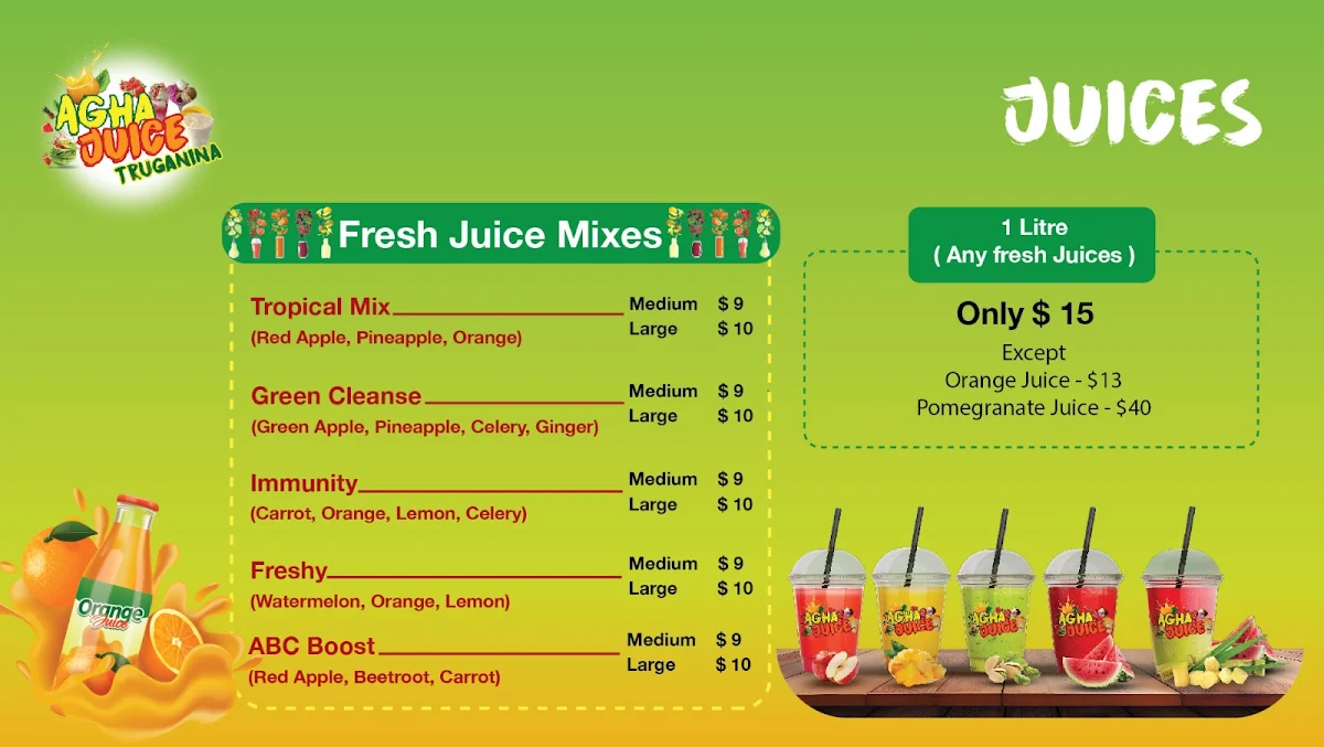 Menu, Agha Juice Truganina