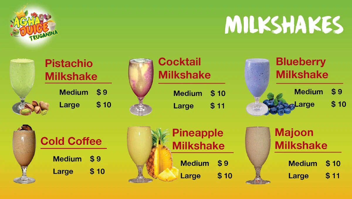 Menu, Agha Juice Truganina