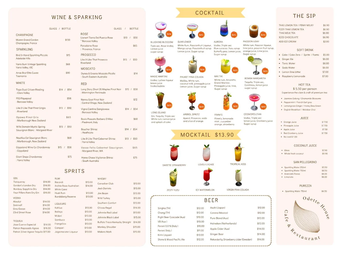 Menu, Uday Restaurant & Rooftop Bar