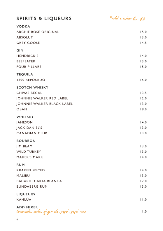 Menu, Sydney Coffee Trader