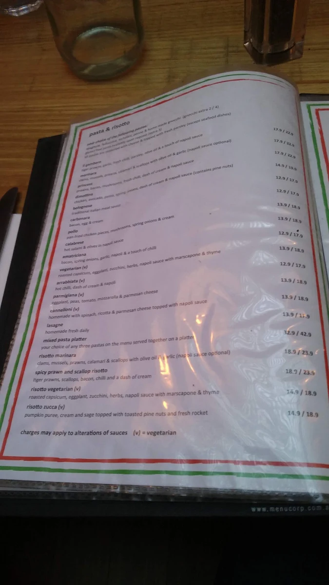 Menu, Il Gambero - Italian Restaurant in Carlton