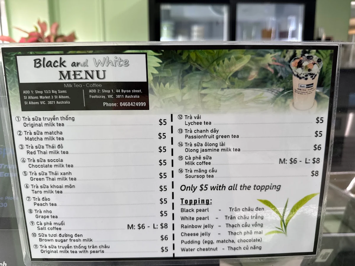 Menu, Black And White Milk Tea