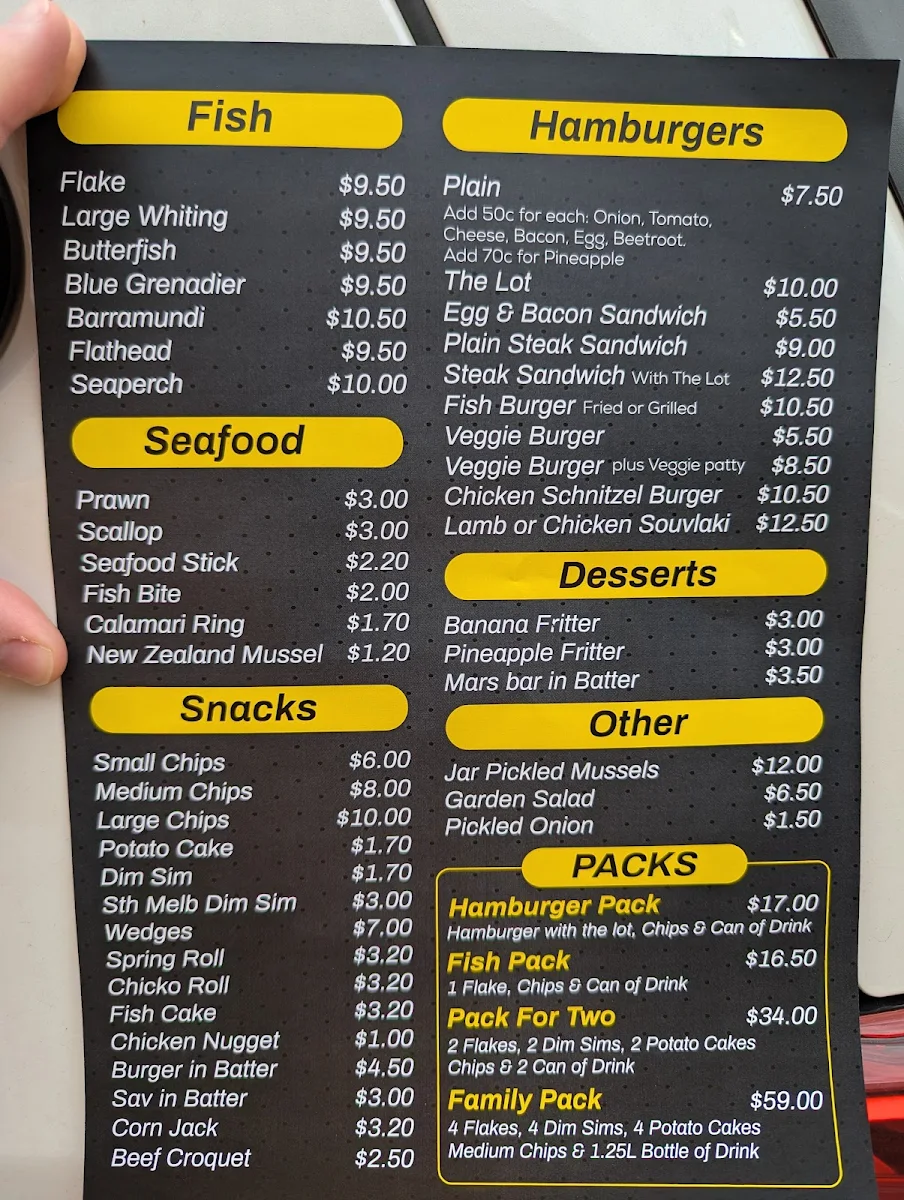 Menu, Barra Fish & Chips