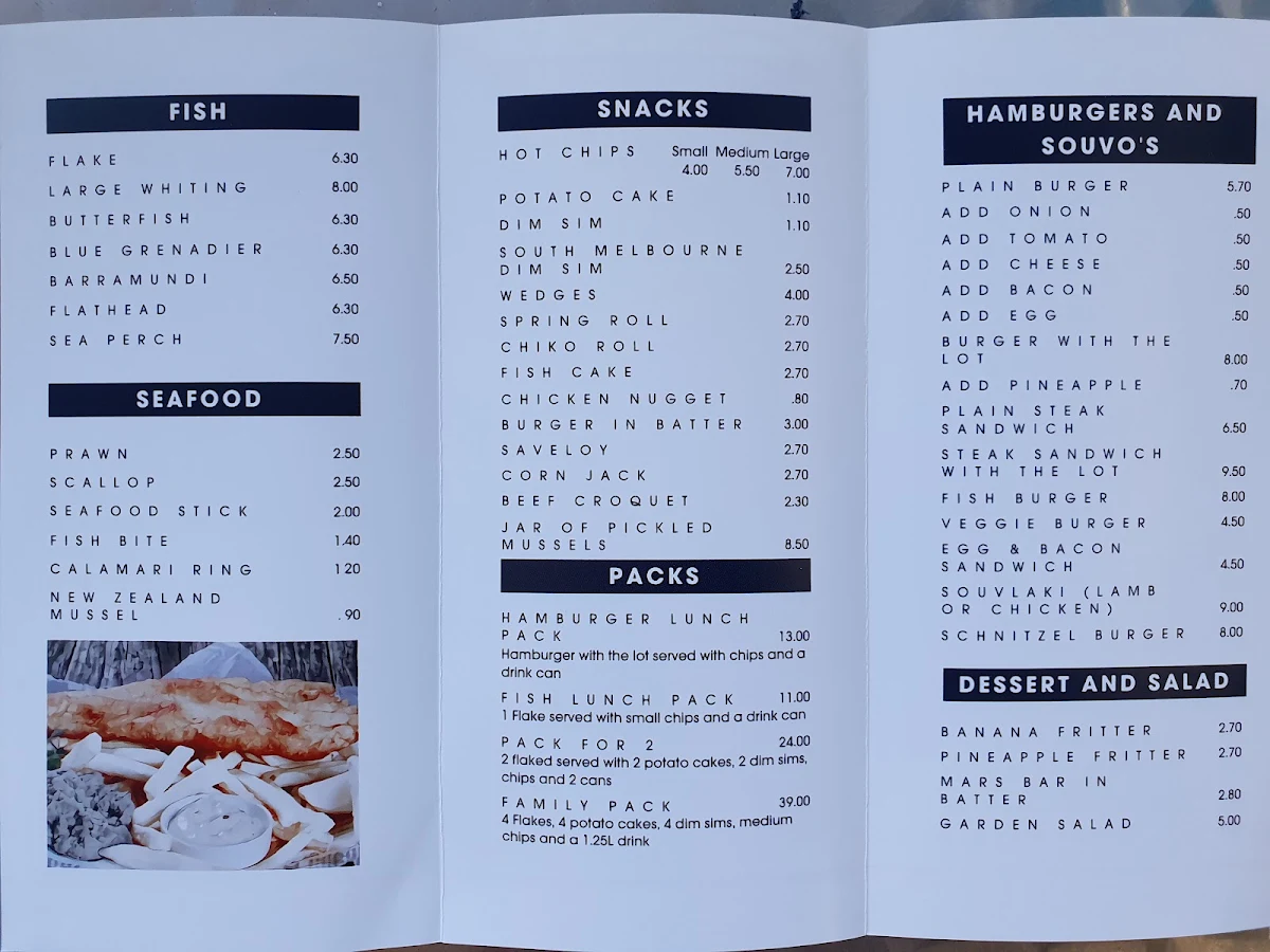 Menu, Barra Fish & Chips