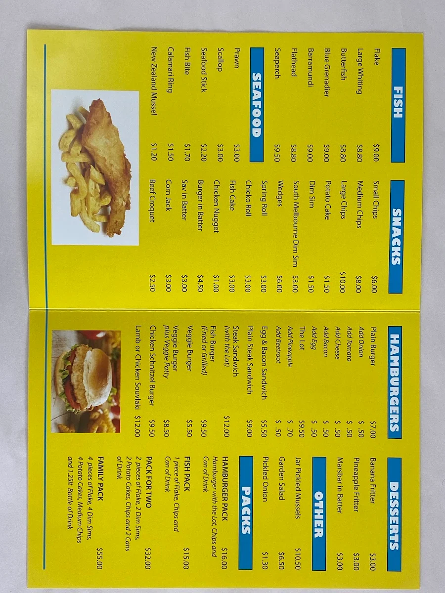 Menu, Barra Fish & Chips