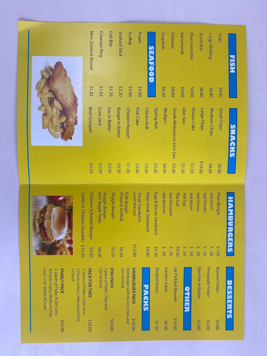 Menu, Barra Fish & Chips