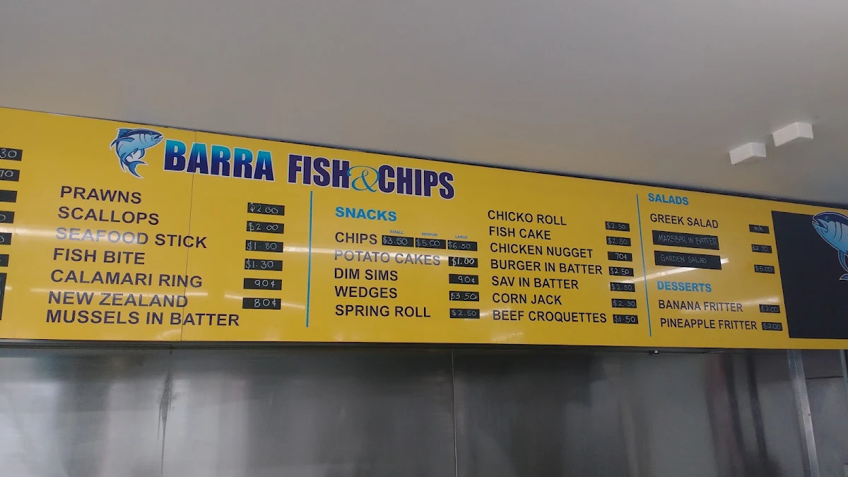 Menu, Barra Fish & Chips
