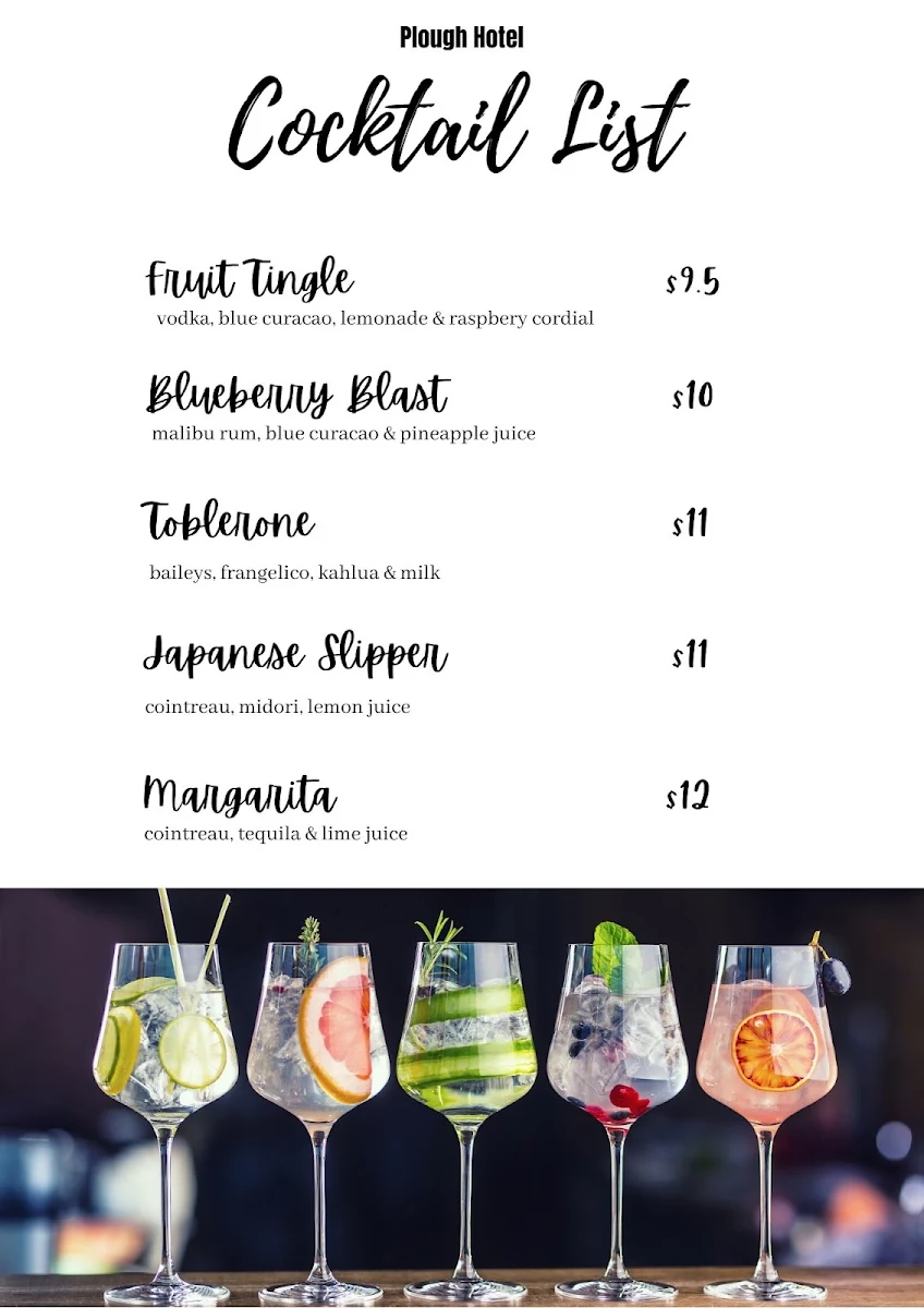 Menu, Plough Hotel