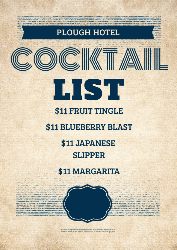 Menu, Plough Hotel