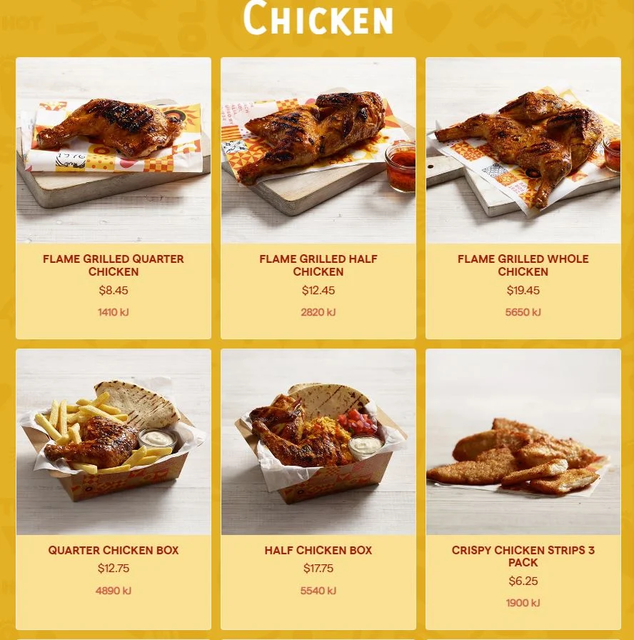 Menu, Oporto Rothwell Drive Thru