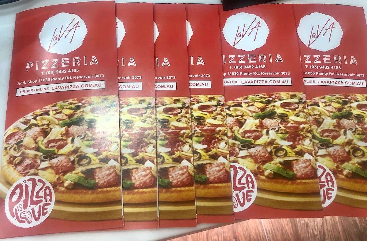 Menu, Lava Pizzeria