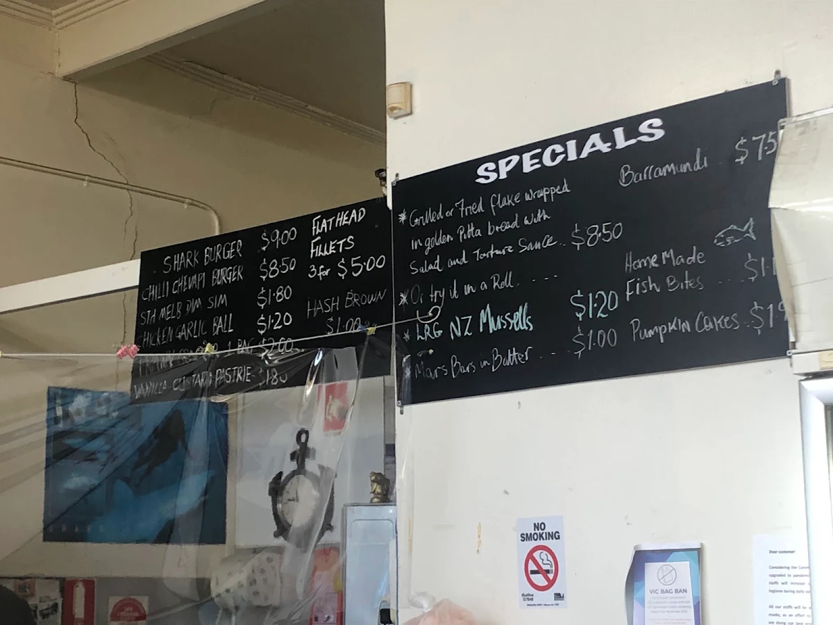 Menu, Rose Ave Fish & Chip Shop