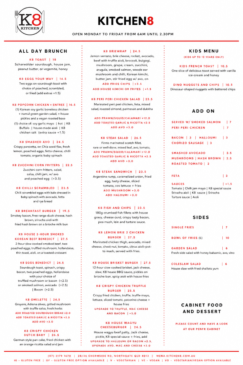 Menu, Kitchen8 Cafe