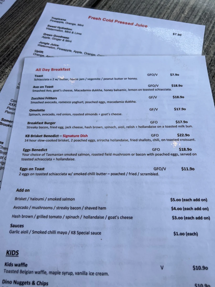 Menu, Kitchen8 Cafe