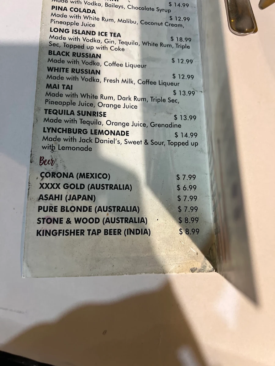 Menu, Bollywood Bar - Indian Restaurant