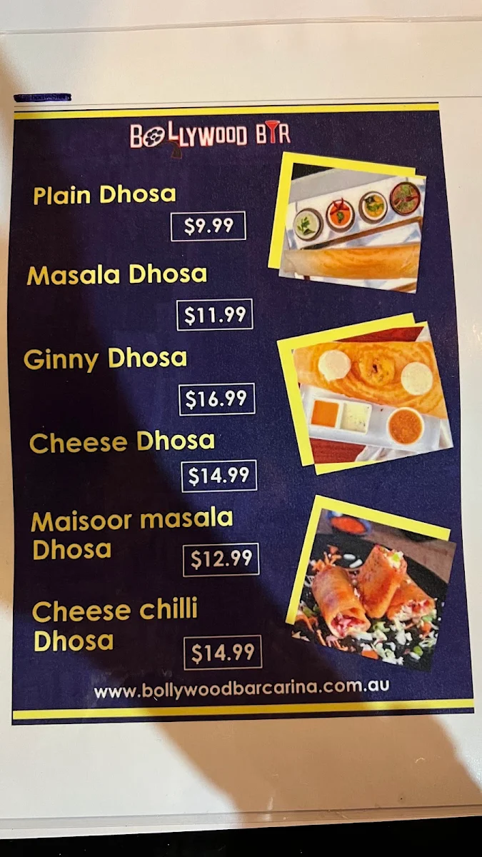 Menu, Bollywood Bar - Indian Restaurant