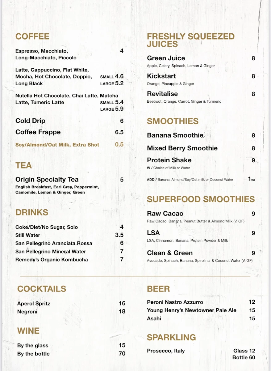 Menu, Mr Jones Cafe